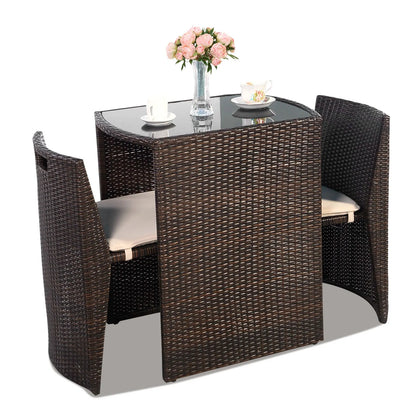 Garden Furniture Sets3PCS Outdoor Rattan Coffee Table Set No Assembly Needed Modern Patio Dining Furniture