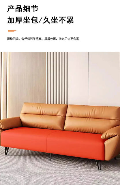 Simple modern business, light luxury leather three-person sofa