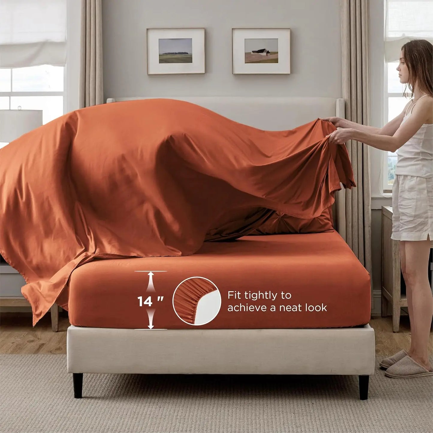 King Size Comforter Set Burnt Orange Bed in a Bag King Size 7 Pieces GentleSoft™ Pintuck Bed Set Gift for Family Pinch Pleat Bur