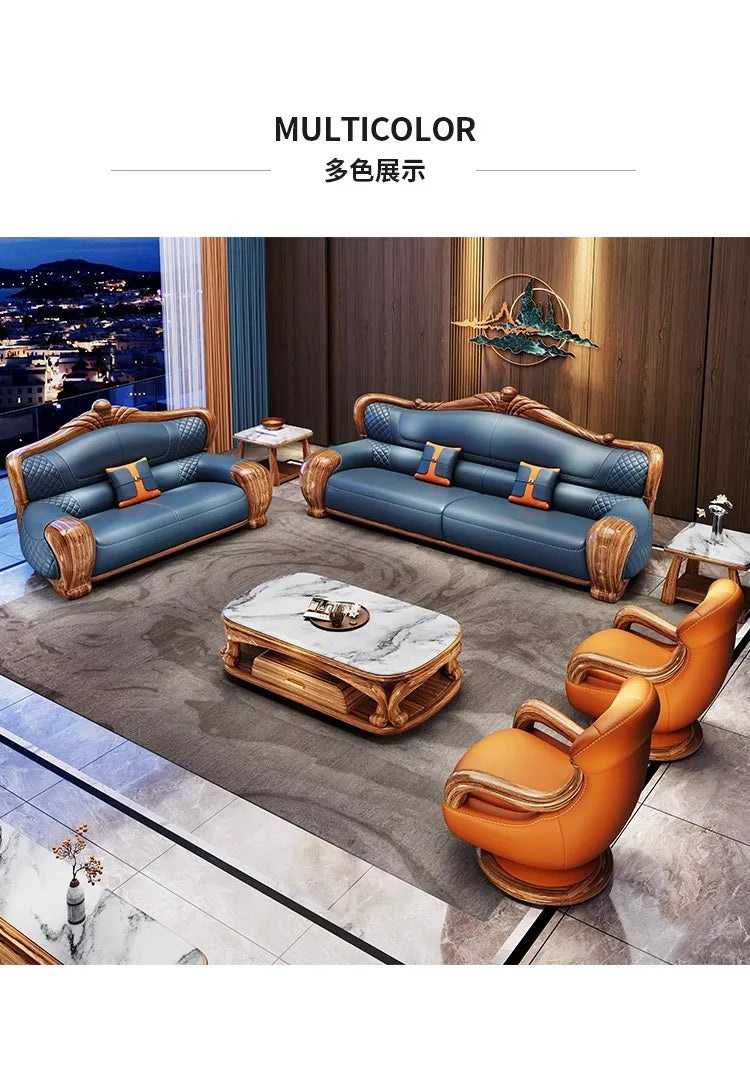 European-style villa, luxury ebony wood, leather art sofa