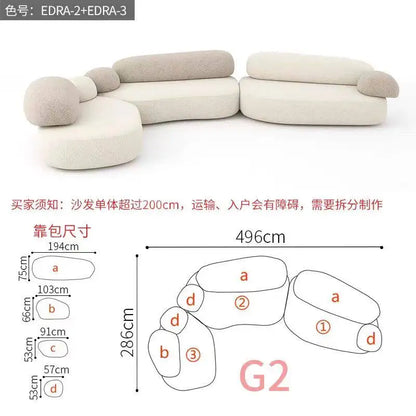 Italian minimalist pebble art sofa villa large flat living room special-shaped module fabric sofa Internet celebrity