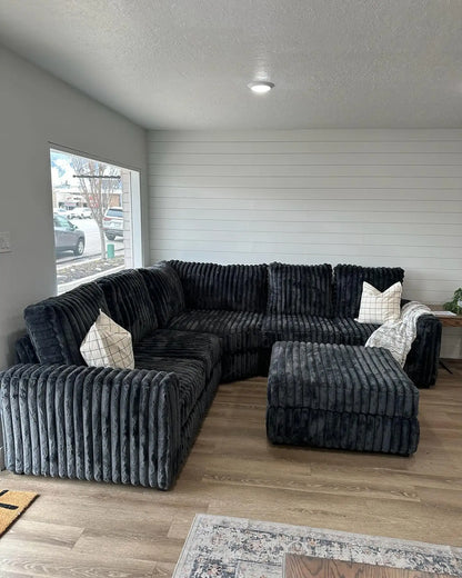 Custom ATUNUS American Thick Striped Corduroy Plush Modular Sectional Sofa Couch Set Compression Fabric Living Room Sofa