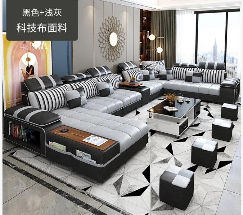 European Home Custom Comfortable Leather Sofa Set Adjustable Head Pillow Genuine Leather Corner Sofa for Living Room Basement