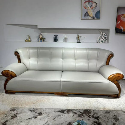 Ebony leather sofa modern light luxury high-end living room villa first layer cowhide solid wood new Chinese-style small