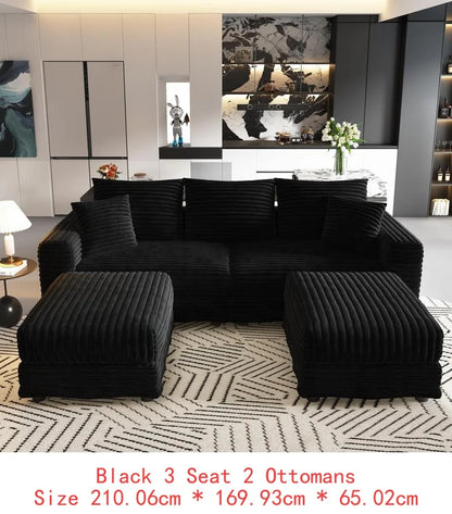 82.7" Plush Corduroy 3-Seat Sofa, Modern Comfy Upholstered Cloud Couch, Deep Seat Lounge Chair with Soft Pillows for Living