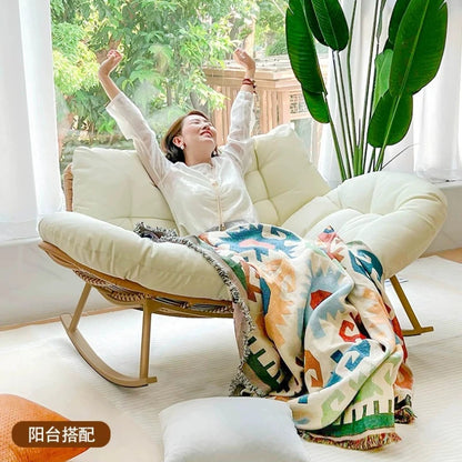 Lazy Rocking Chair Double Lounge Chair Single Sofa Chair Rattan Balcony Home Leisure and Comfortable Lunch Break Can Sleep