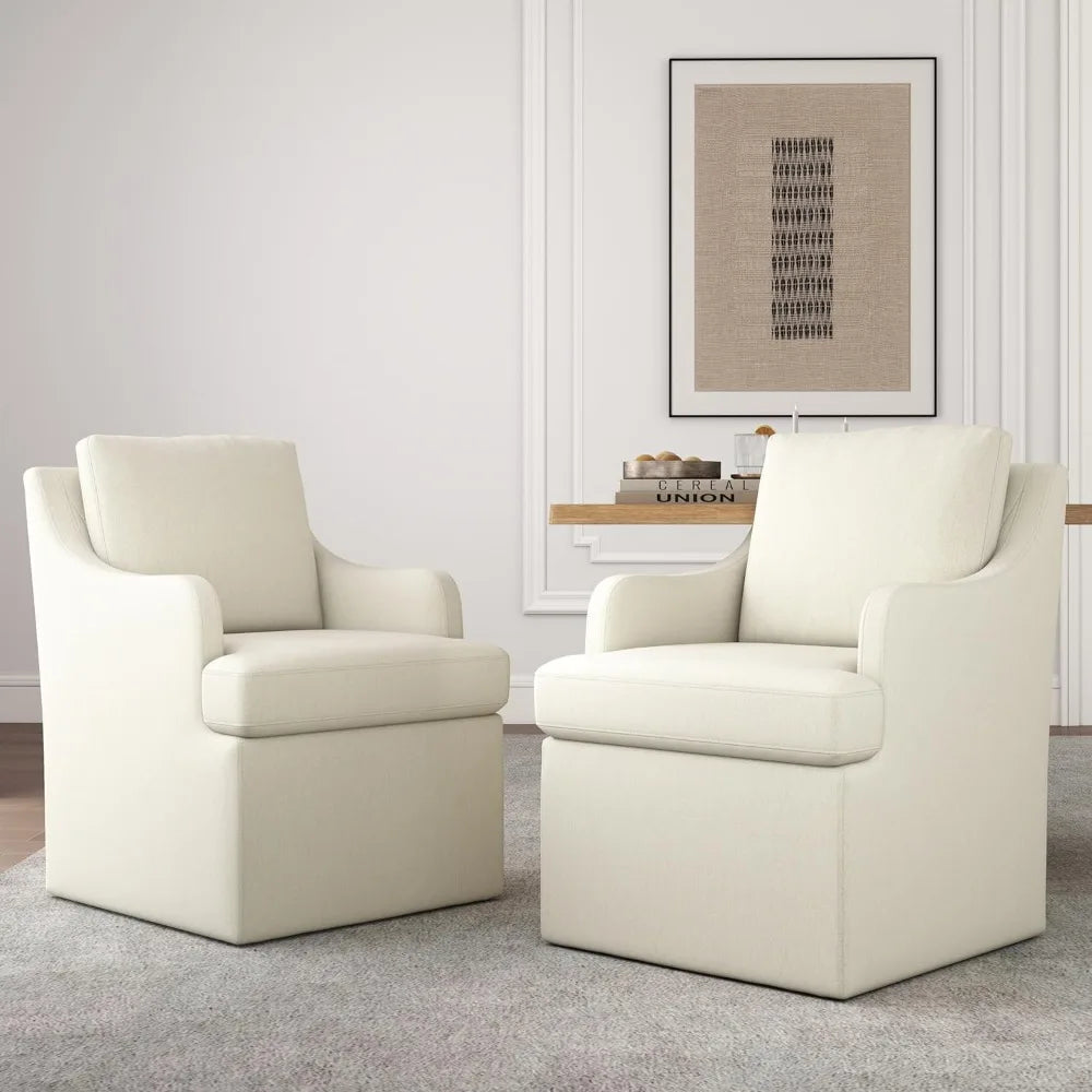 Upholstered Dining Chairs, Modern Kitchen Chairs Dinner Chairs with 4 Casters, Linen Armchair for Bedroom Reading Room Living R