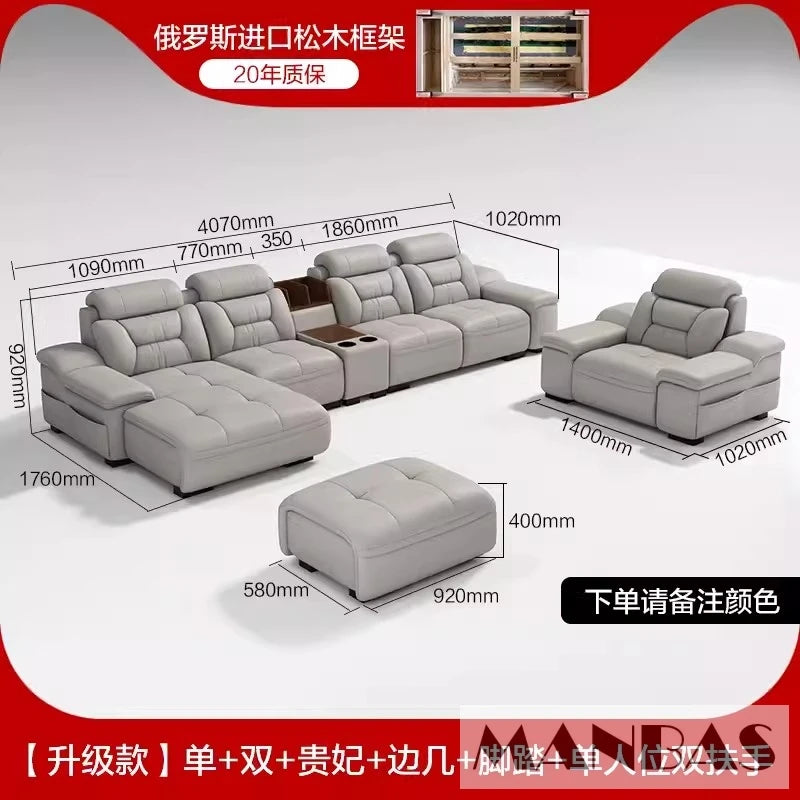 MANBAS Italian Genuine Leather Sectional Sofa with USB Charging, Bluetooth Speaker and Projector - Perfect for Your Living Room