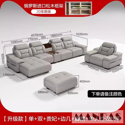 MANBAS Italian Genuine Leather Sectional Sofa with USB Charging, Bluetooth Speaker and Projector - Perfect for Your Living Room