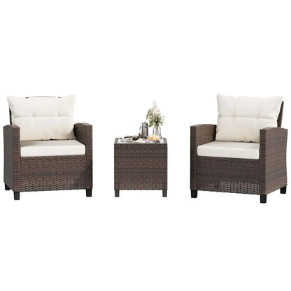 3 Pieces Patio Furniture Set 3 Pieces PE Rattan Wicker Chairs with Table Outdoor Furniture for Backyard Garden Poolside Outdoor