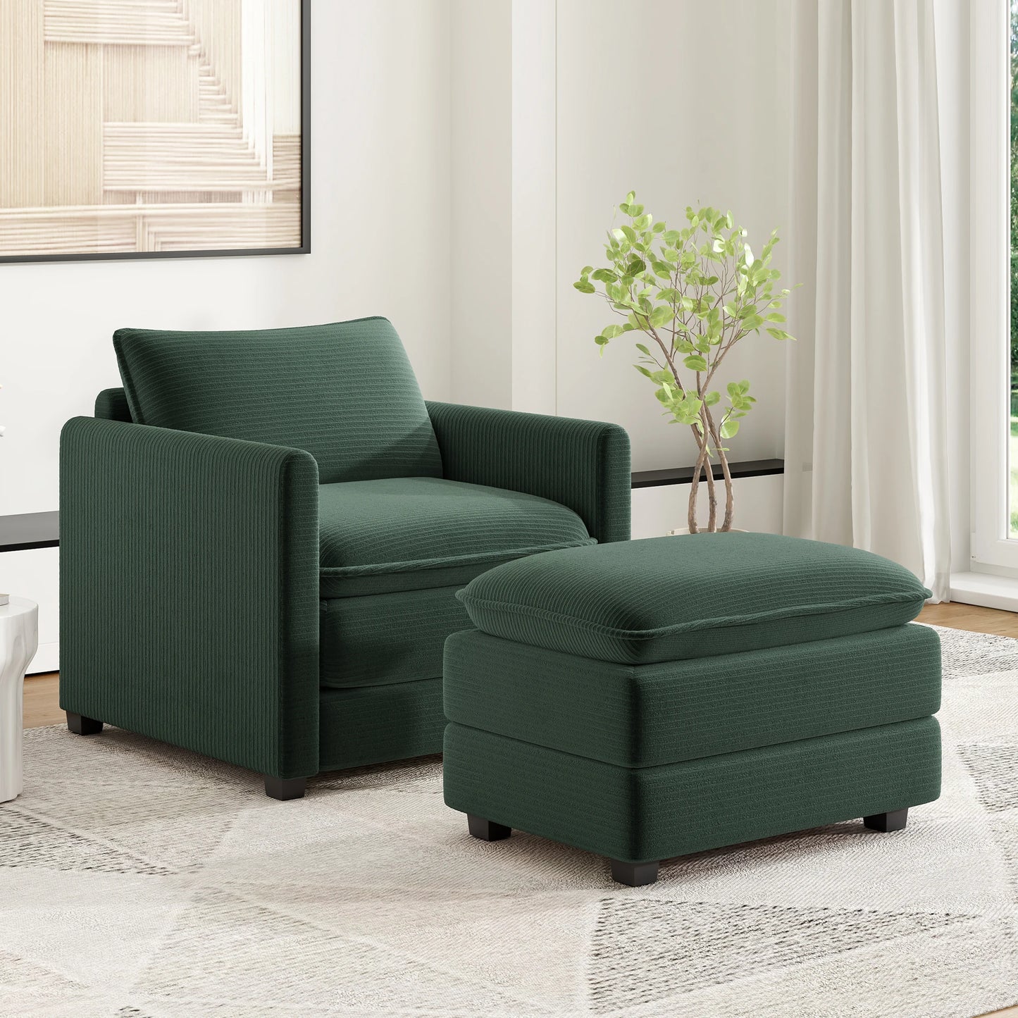 Corduroy Armchair with Ottoman Set, Accent Chair & Footstool, High-Quality Foam, Easy 15-Min Assembly, for Living Room, Bedroom