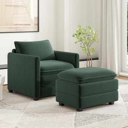 Corduroy Armchair with Ottoman Set, Accent Chair & Footstool, High-Quality Foam, Easy 15-Min Assembly, for Living Room, Bedroom