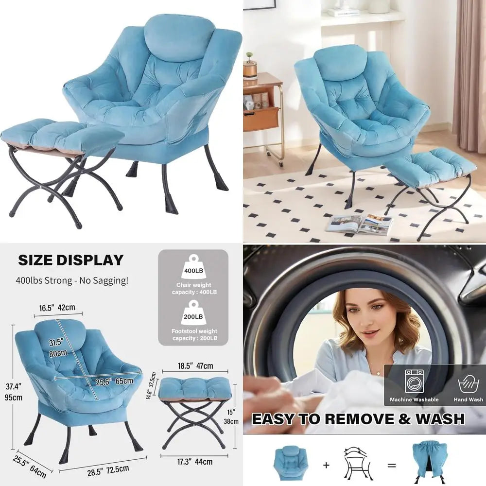 Modern Oversized Lounge Chair with Ottoman, Comfortable Reading Sofa for Bedroom, Large Accent Armchair with Footrest