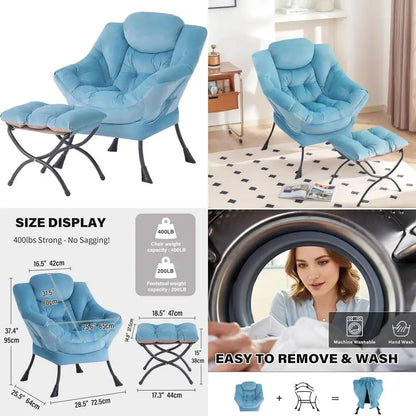 Modern Oversized Lounge Chair with Ottoman, Comfortable Reading Sofa for Bedroom, Large Accent Armchair with Footrest