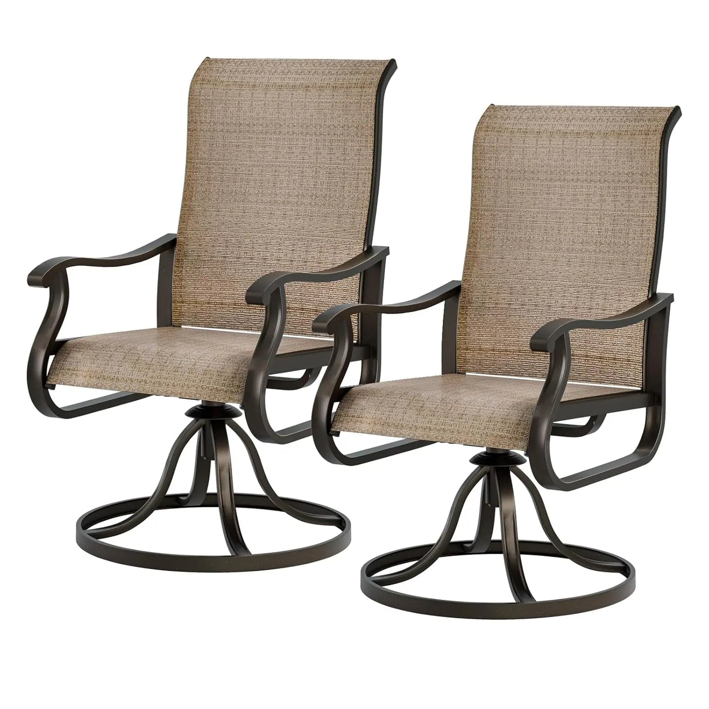 Patio Swivel Chairs Set of 2, Outdoor Dining Chairs High Back with Padded All Weather Breathable Textilene, Customized