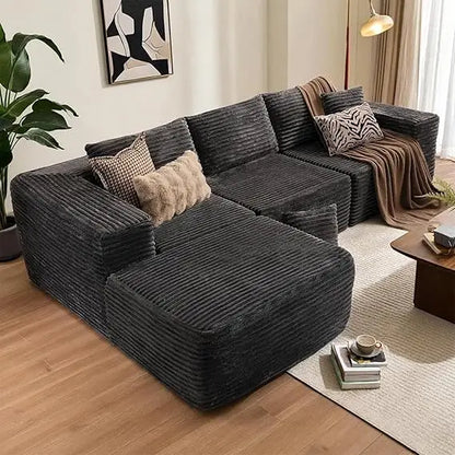 109.5 Modular Sectional Sofa, Modern L-Shape Cloud Sectional Couch with Deep Seat, Comfy Corduroy Fluffy Couch for Living Room B