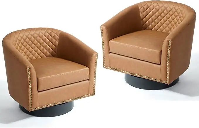 Faux Leather Barrel Accent Chairs Set of 4, Modern Club Arm Chair Comfy Upholstered Single Sofa Chair, Beige