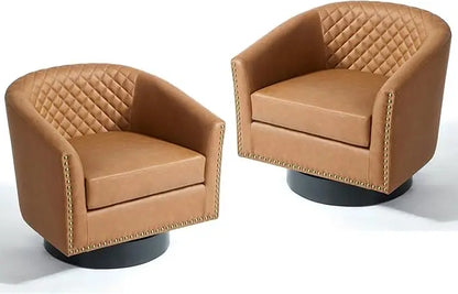 Faux Leather Barrel Accent Chairs Set of 4, Modern Club Arm Chair Comfy Upholstered Single Sofa Chair, Beige