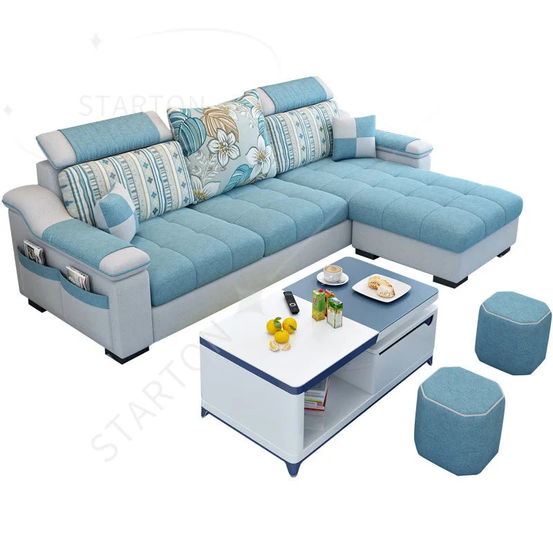 Modern Luxury Three-Seat Home Furniture L-Shape Love Sofa Set with Sponge Filling Fabric Design for Living Room Best Price