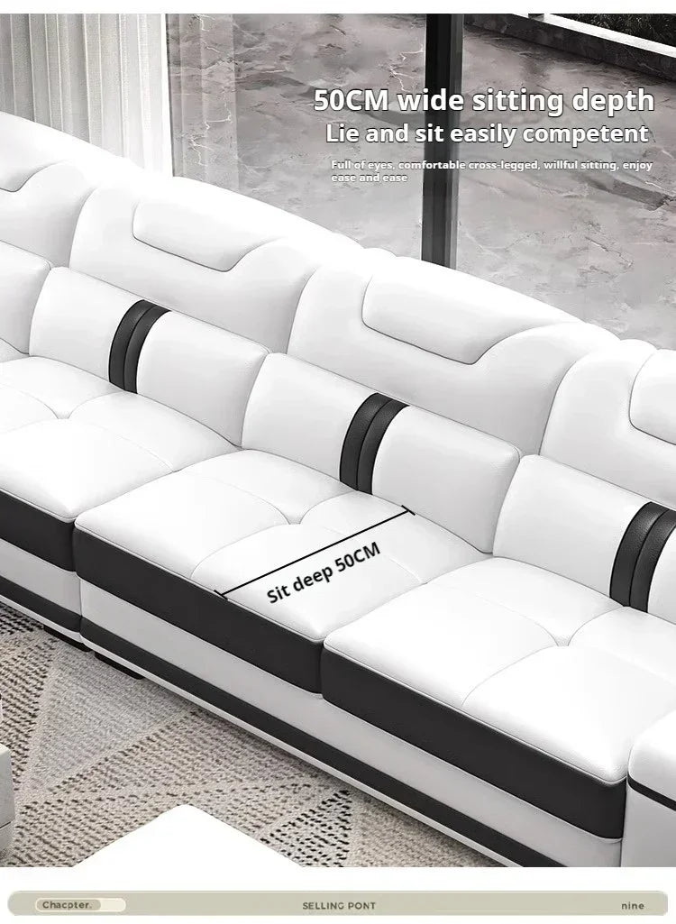 Luxury Italian Genuine Leather Sectional Sofa Set With Bluetooth Speaker And USB Ports Cow Leather Divano Living Room Furniture