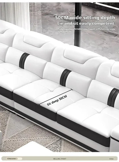 Luxury Italian Genuine Leather Sectional Sofa Set With Bluetooth Speaker And USB Ports Cow Leather Divano Living Room Furniture