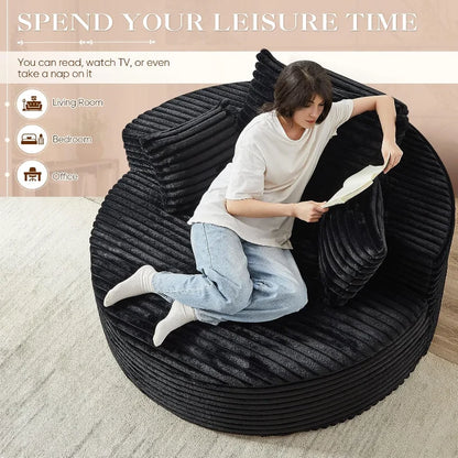 Round Chaise Longue Chair Indoor, Modern 55-inch Upholstered Corduroy Deep Seat Circle Single Cloud Lounge, Customized