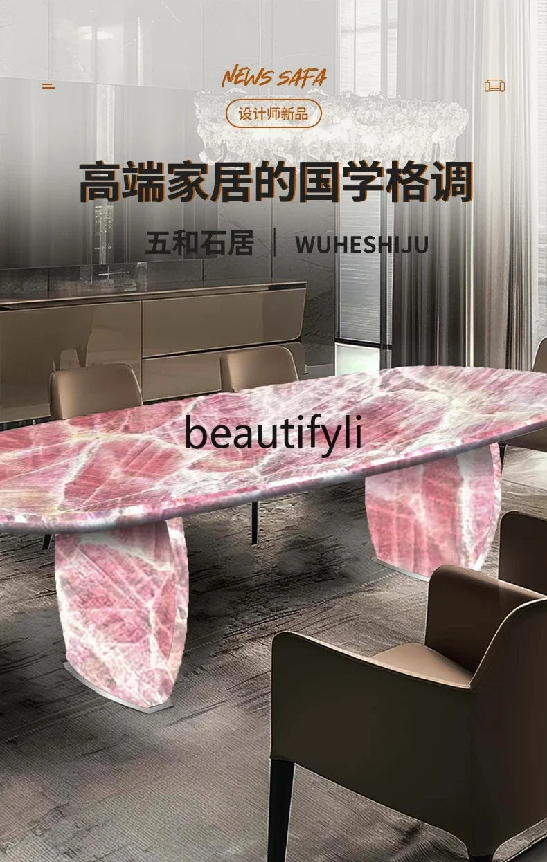 Luminous dining table Jade luxury stone dining table Light luxury large flat-floor villa High-end modern dining table