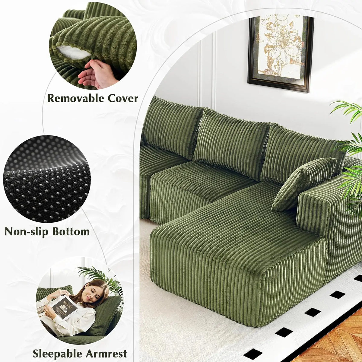 Modular Sectional Sofa for Living Room L Shaped Boneless Couch, Sofa Bed Memory Foam Couches with Chaise