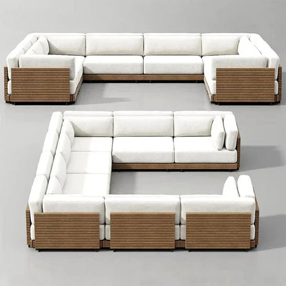 -Hotel Modern Sofa Set Garden Teak Outdoor Furniture Aluminum Wood Terrace Outdoor Sofa Combination Teak Luxury Garden Sofa Set