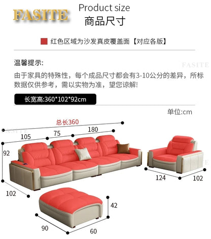 Premium  Italian Genuine Leather Sectional Sofa Sets Couch Sofas with USB and Bluetooth Speaker
