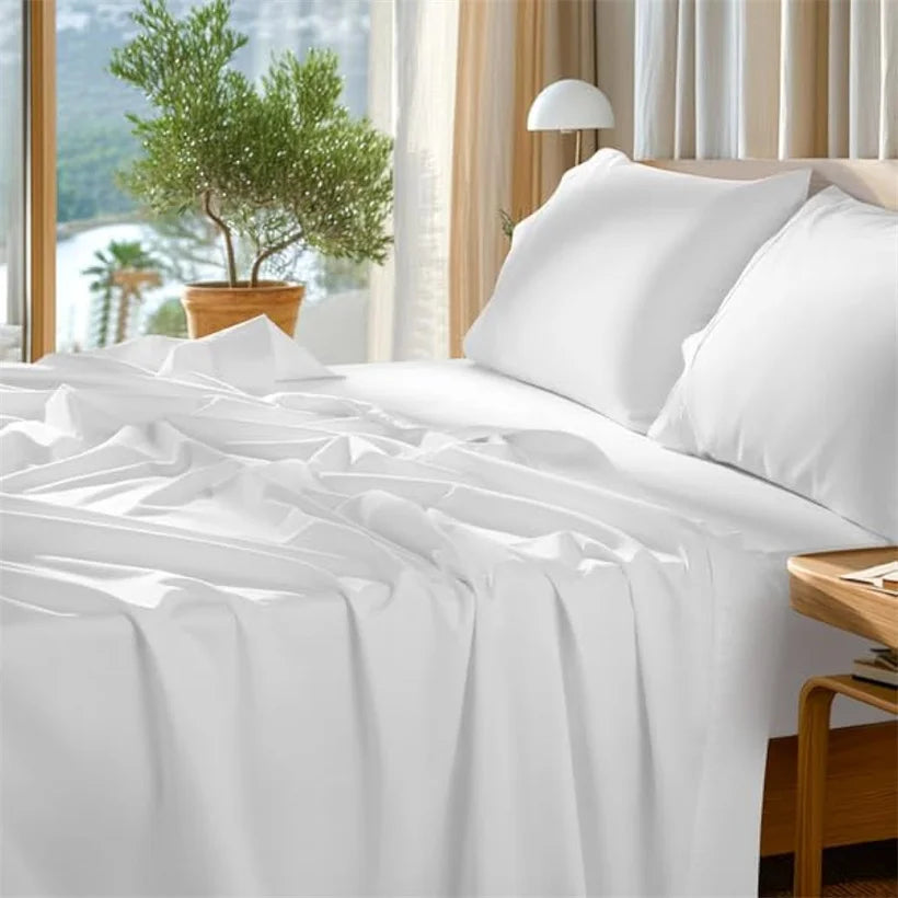 Premium 4/6pcs Egyptian Cotton Bed Sheet Set Soft Long Staple Cotton Bedding Set Luxury Silky Fitted Sheet Flat Sheet Pillowcase