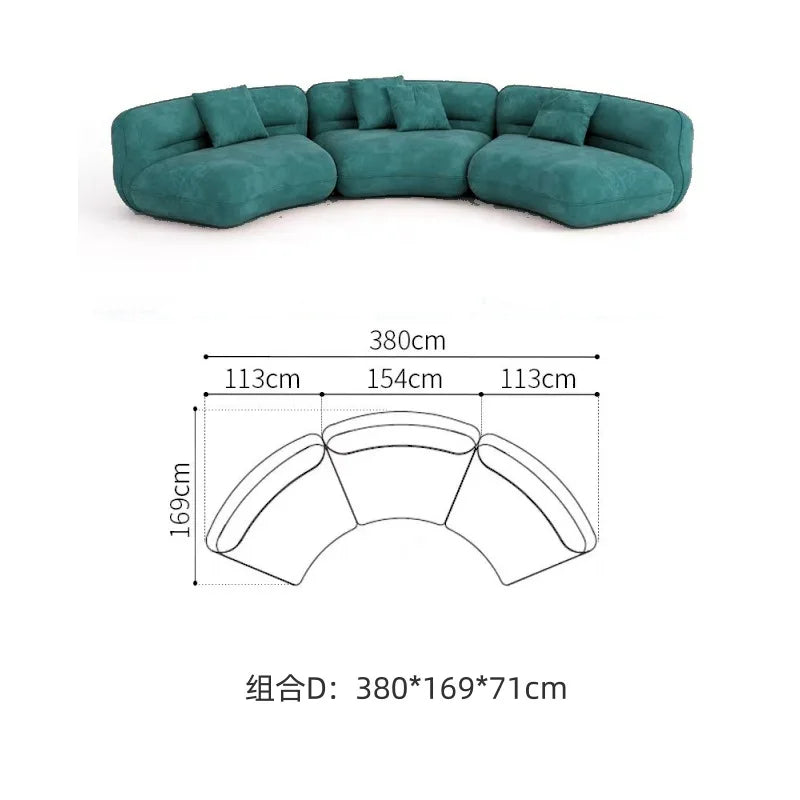 Cream style sofa, simple curved corner combination lamb wool sofa