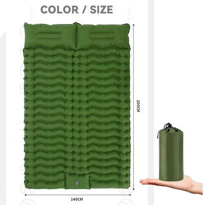 Outdoor 2 Persons Travel Bed Air Mat Double Sleeping Pad for Camping Self-Inflating Mat Sleeping Mattress with Pillow for Hiking