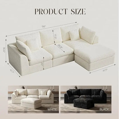 116” Cloud Sectional Couches for Living Room, Modular L Shaped Sofa with Ottoman, Deep Seat Chenille Sectional, Customized