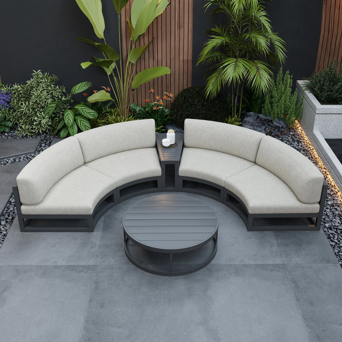 Fulin Garden Furniture Curved Lattice Aluminum Duick-dry Reticulated Cushions Sectional Modular Outdoor Sofa