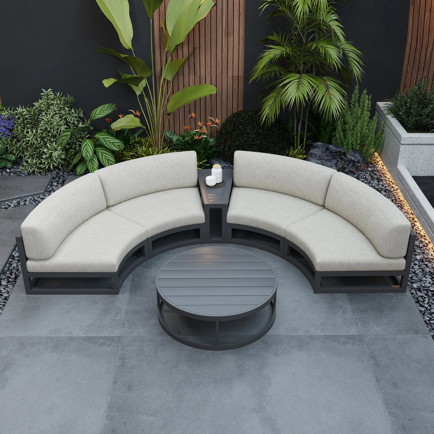 Fulin Garden Furniture Curved Lattice Aluminum Duick-dry Reticulated Cushions Sectional Modular Outdoor Sofa