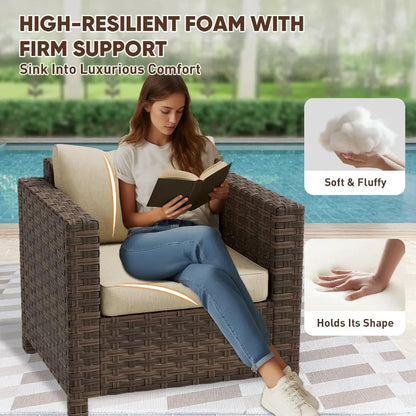 Coastal Haven Wicker Outdoor Chair Rattan Patio Arm Chair Set of 1 for Small Balcony Furniture Backyard Porch Garden Brown Beig