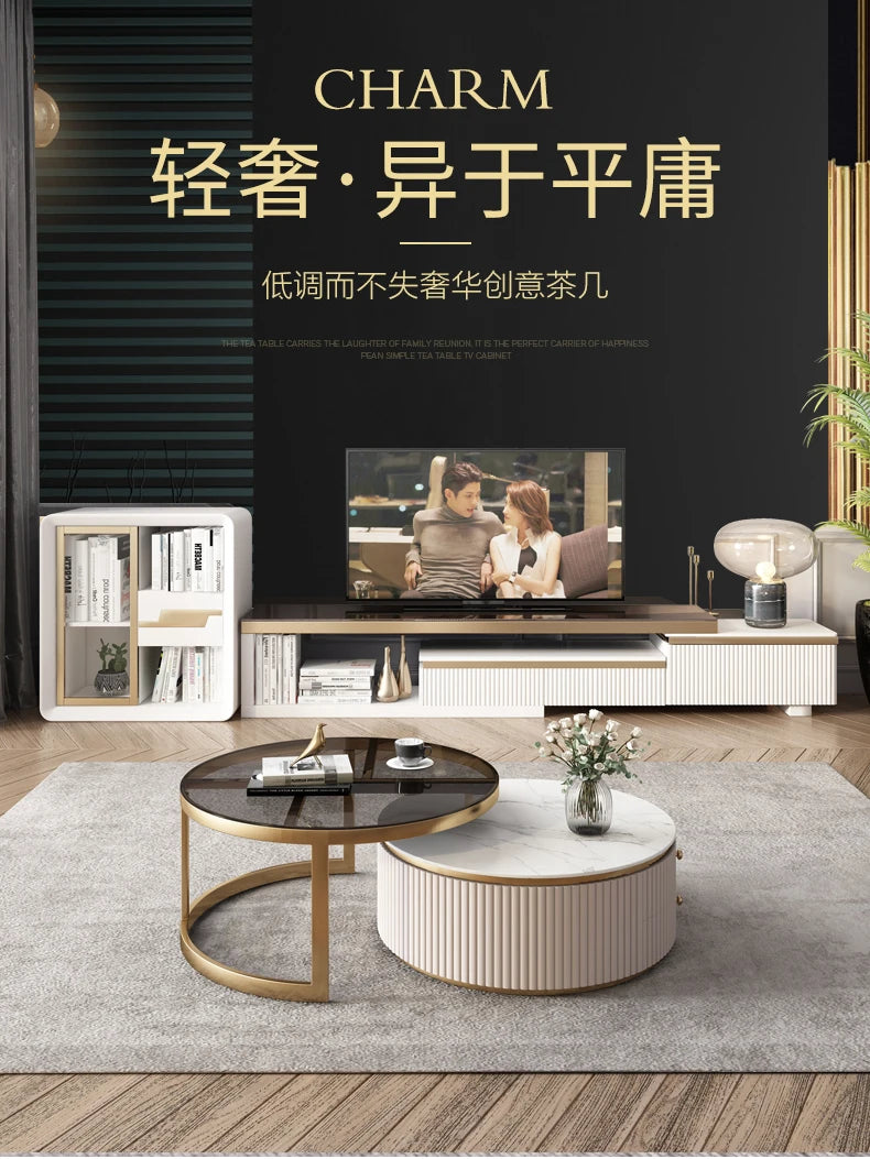 LXLight luxury rock slab coffee table Nordic simple modern round telescopic size coffee table
