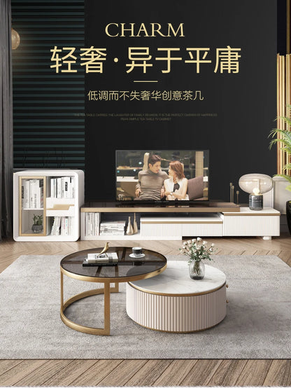 LXLight luxury rock slab coffee table Nordic simple modern round telescopic size coffee table