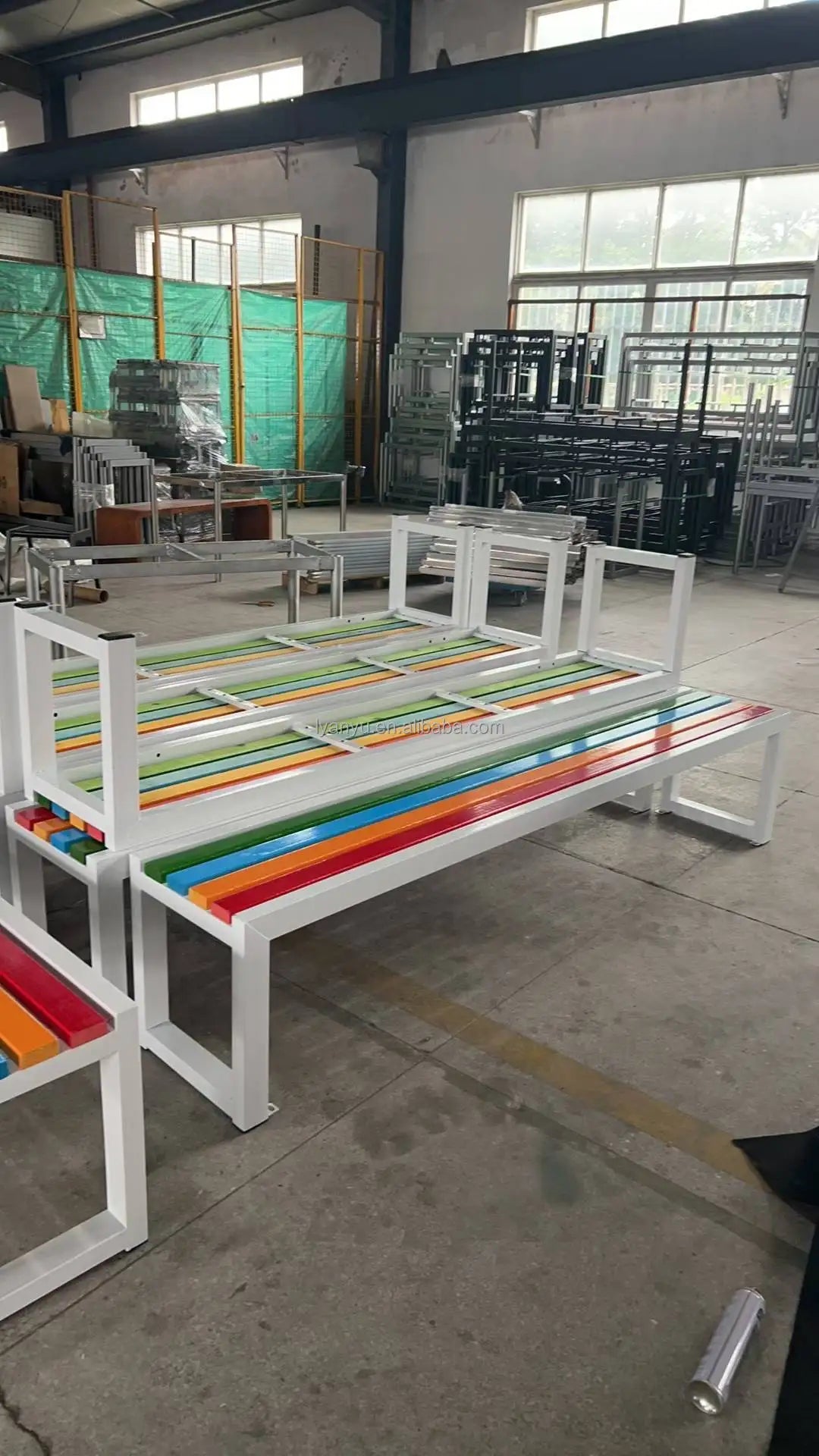 Banc de jardin en bois en métal résistant aux intempéries, banc de pelouse de Patio de parc, siège extérieur en acier