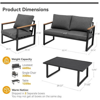 Patio Furniture Set, 4 Pieces Outdoor Patios Furnitures with Table Set, Patios Conversation Sets, Outdoor Patio Furniture Sets