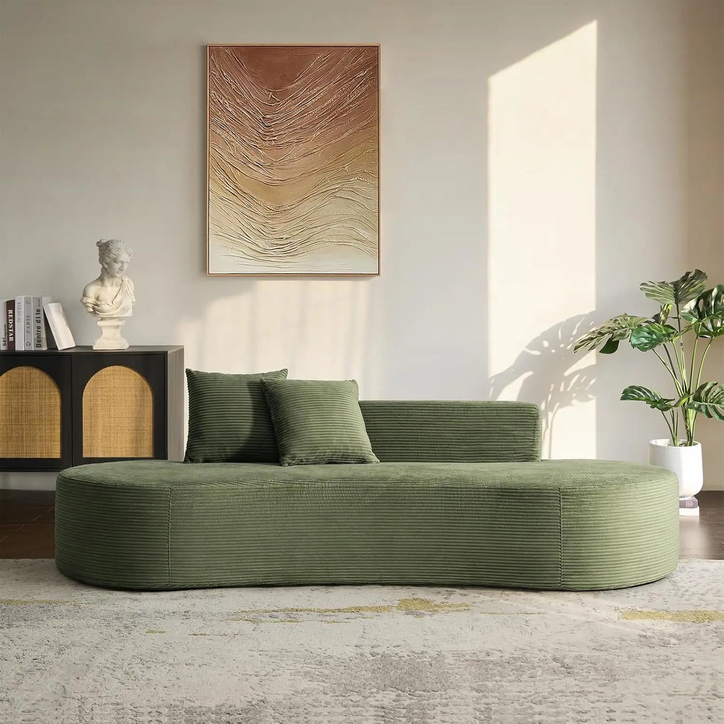 94.5" Boneless Sofa with 2 Pillows, 3 Seater Compressed Foam Sofa with Half Moon Design & Deep Seat, No Assembly, Customized