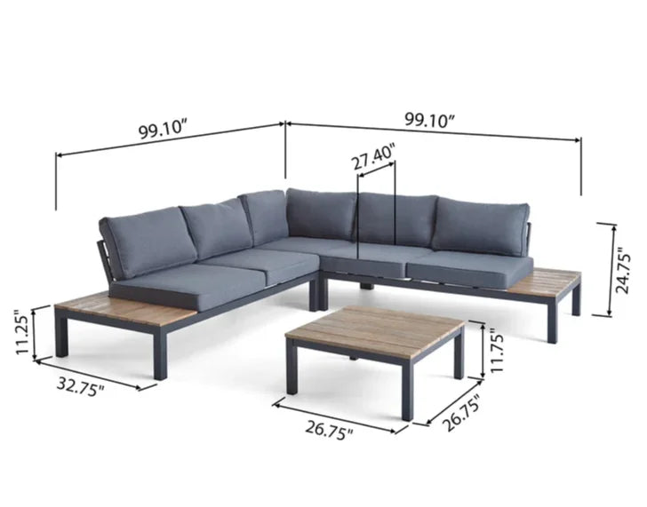 Aluminium Outdoor Patio Garden Furniture Set Conversation Set with Metal Sofa for Outdoor Leisure