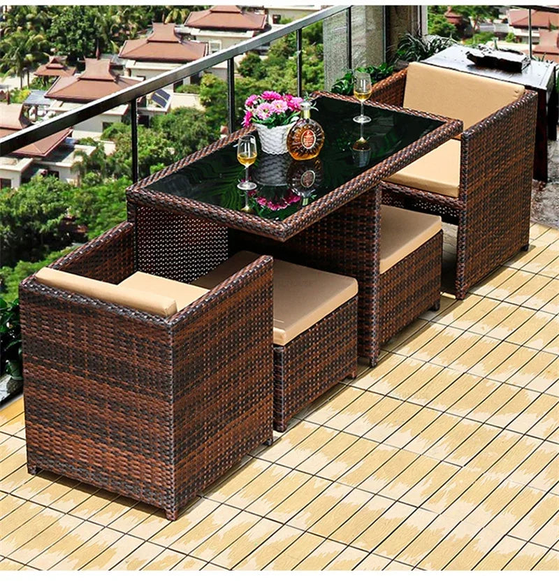 Patio Rattan Furniture Set Modern Open-air Garden Furniture Sets Waterproof and Sun-proof Armchair Leisure Outdoor Table Chairs