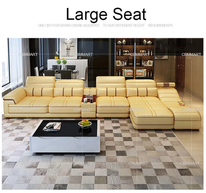 Leather Sectional Sofa for Living Room, Massage Recliner, Home Furniture, Modern Style