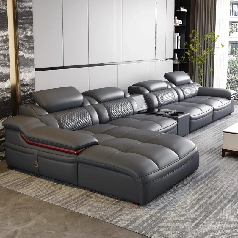Modern simple leather sofa, first-layer cowhide living room size apartment sofa