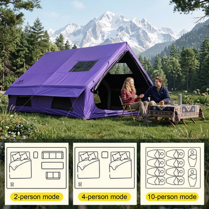 129 Square Feet Purple Inflatable Tent 6-8 Person for Camping,4 Season Easy Setup Waterproof Oxford Air Tent House with Tarp