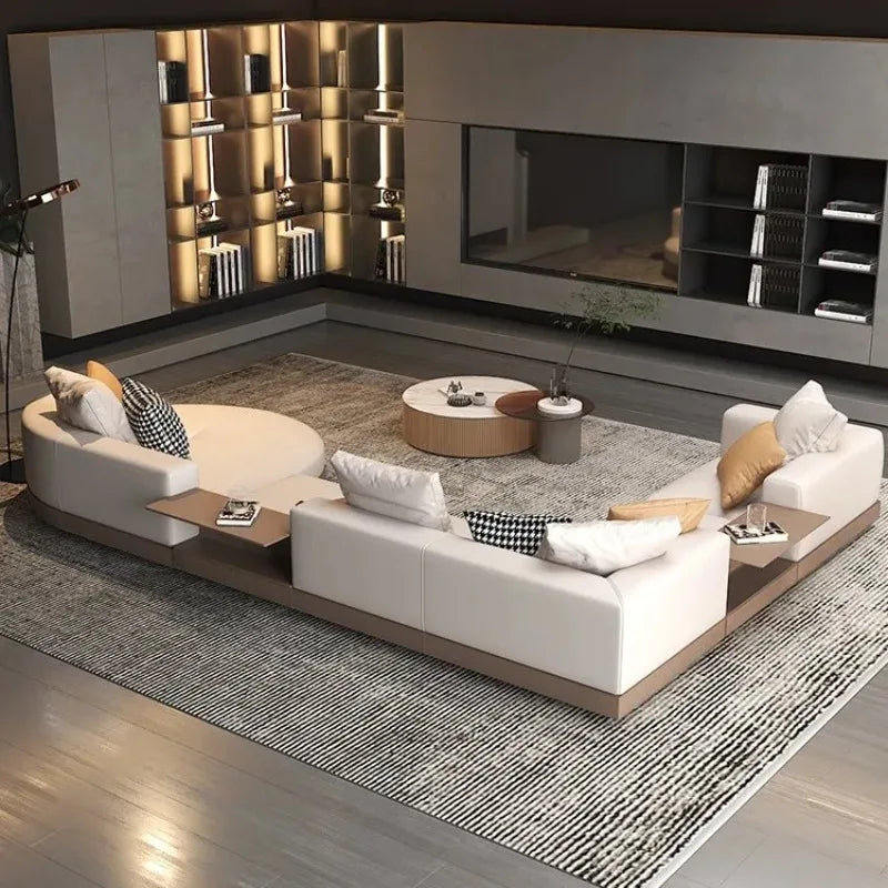 Italian minimalist sofa villa large flat floor U living room cotton and linen fabric corner princess furniture