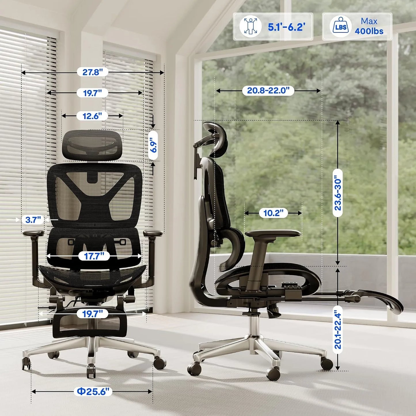 Premium Ergonomic Office Chair,3D Adjustable Armrests,Dynamic Lumbar Support,Recline Tilt & Footrest, Custom