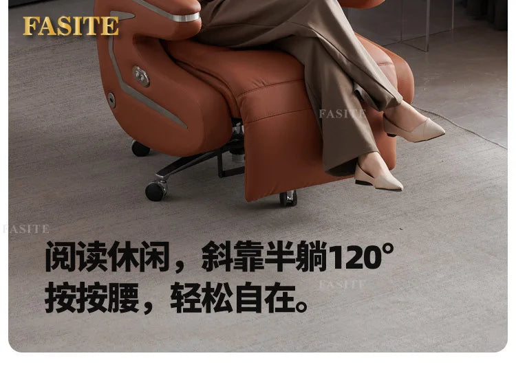 Lunch break can lie down dual-purpose leather office desk chair, light luxury sedentary and comfortable electric massage boss